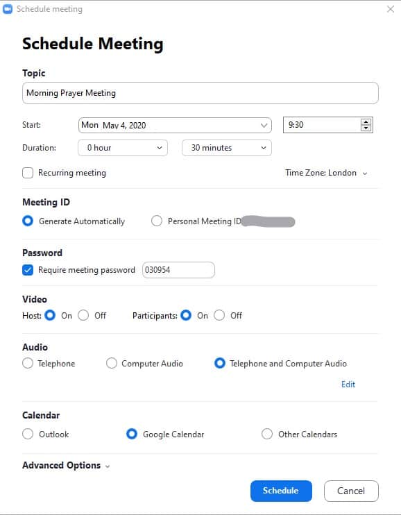 schedule zoom call